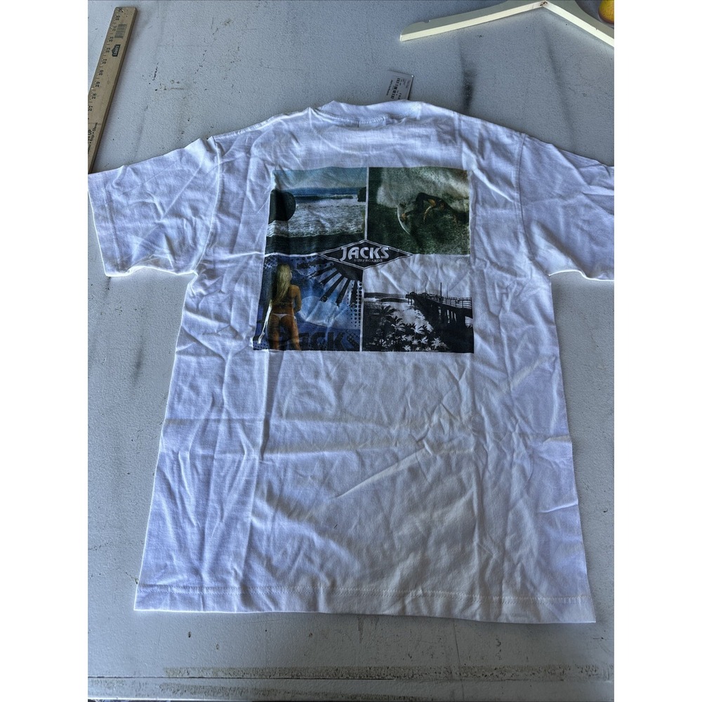 Jacks Surfboards Men White Graphic T-Shirt Made in USA Size M NWT